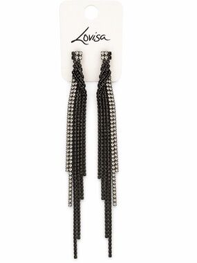 Lovisa Gunmetal Rhinestone Tassel Statement Earrings NWT